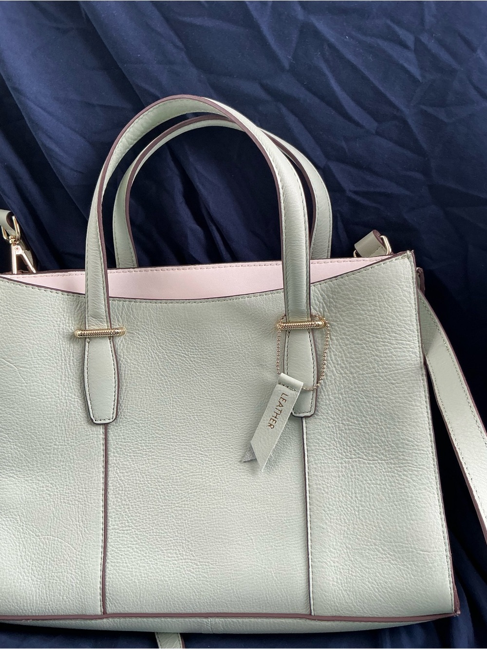 Antonio Melani Women's Mint Green Leather Tote Bag with Pink Trim